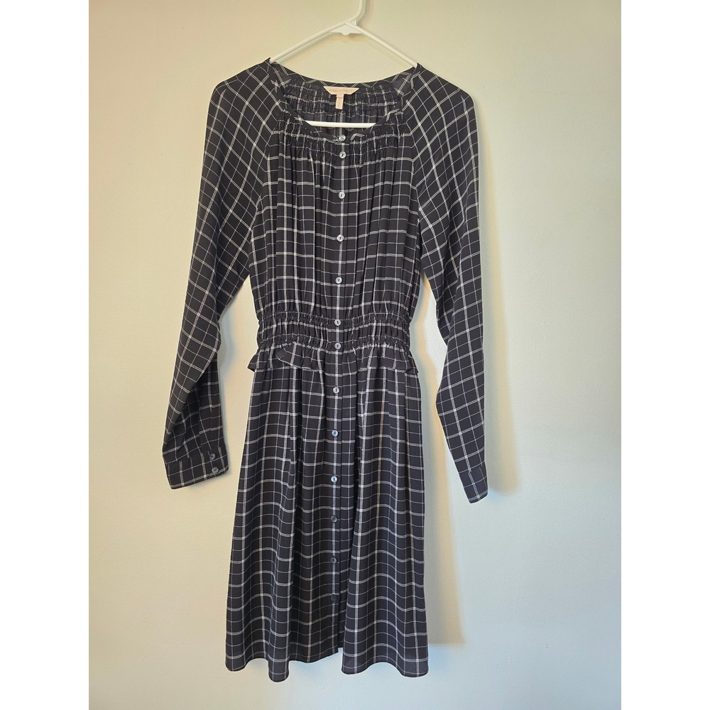 Rebecca Taylor Dress Silk Womens 4 Black White Plaid Long Sleeve